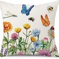 Linnen kussensloop met kleurrijke zomerbloemen en botanische insectenprint - Kleurrijke Veldbloemen Insecten Stijl (款式-4)