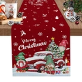 Chemin de table de Noël rouge avec imprimé Merry Christmas et motif de nain de fête - Camionnette Rouge Gnome (Style-17)