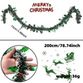 2m Christmas green garland with red berries and holly leaves for party decoration - Green Leaves Red Berries Frosted / 2 Meters