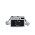 Vintage camera-shaped crossbody bag in silver and black leather with studded strap - Camera Shaped Box Bag / Silver & Black