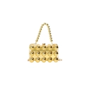 Golden acrylic evening clutch bag featuring metallic beads and sphere decorations - Gold