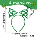 Glittery green St. Patrick's Day headband with Celtic knot clover and size dimensions - Celtic Knot Style