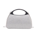 Elegant silver rhinestone clutch bag with a metallic handle and a fine chain strap - Silver