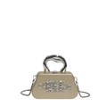 Champagne gold evening clutch with sparkling rhinestones and silver metal handle - Gold