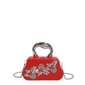 Rote Abendtasche mit Strasssteinen, silbernem Metallgriff und floralem Kristallmuster - Rot