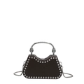 Vintage brown trapezoid handbag with silver rivets and carved metal handle and chain - Coffee