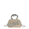 Elegante champagner goldene Abendtasche mit Kristallblumen und Metallgriff - Gold