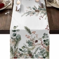 Chemin de table d'hiver avec feuilles d'eucalyptus, pommes de pin et baies rouges - Eucalyptus Réaliste d'Hiver (Style-23)