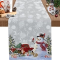 Chemin de table de Noël avec bonhomme de neige, camion rouge et texte Let it Snow - Camion Rouge Bonhomme de Neige Renard (Style-25)