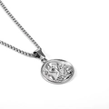 Religious saint coin pendant necklace in silver stainless steel with box chain link - Silver Pendant + Silver Pearl Chain