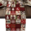 Chemin de table de Noël à carreaux buffle rouge et noir avec motifs de nains festifs - Puzzle de Noël Sudoku (Style-27)