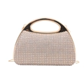 Champagnegouden avondtas met strass, metalen handvat en kettingriem voor dames - Donkerbruin