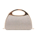 Champagne gold evening clutch with sparkling rhinestones and metal handle - Camel