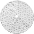 Plush white Christmas tree skirt featuring shiny silver sequin snowflake patterns - Silver Snowflake (78cm)
