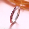 Anello in acciaio inossidabile argento con cerchio di pietre preziose rosa - US 6 / Pietra Natale di Febbraio