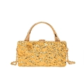 Clutch da sera dorata con trama in metallo martellato, manico con strass e catenella - Oro Ondulato