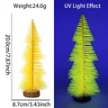 20cm bright yellow mini PVC pine tree with wooden base and UV neon glowing effect - 20cm Fluorescent Yellow Tower Tree
