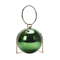 Spherical dark green evening bag with gold circular handle and metal chain strap - Green