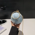 Spherical light blue denim evening bag with sequins and golden rhinestone handle - Sky Blue