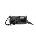 Bolso bandolera cilíndrico de nailon a cuadros blancos y negros con correa de cuerda - Negro