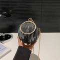 Sparkly dark grey spherical evening bag with silver sequins and gold rhinestone handle - Black