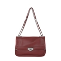 Burgundy litchi grain leather messenger bag with silver twist lock and chain strap - Red