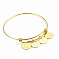 Adjustable gold titanium steel bracelet with four round letter pendants in a bright finish - Gold (Quad Charms)