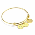 Adjustable gold stainless steel wire bracelet with personalized round letter charms - Gold (Triple Charms)