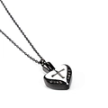 Black heart-shaped cremation urn necklace with cross and zircon stones in titanium steel - Heart Cross Pendant (Without Chain) / Black and White