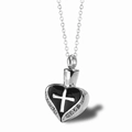Titanium steel heart pendant necklace with black cross and crystals on white background - Heart Cross Pendant (Without Chain) / Black Silver