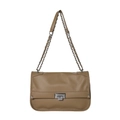Elegant khaki messenger bag with lychee grain leather and silver chain strap - Khaki