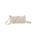 Sac bandoulière cylindrique en nylon à carreaux beige avec bandoulière en corde - Kaki