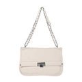 Chic beige leather messenger bag with silver twist lock and wide chain strap for women - Off White
