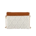 Sac bandoulière blanc à texture matelassée, garniture en cuir brun et chaîne dorée - Blanc
