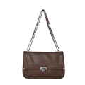 Dark brown pebbled leather crossbody bag with silver twist lock and chain strap - Brown