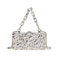 Pochette a scatola metallizzata argento con trama stropicciata e tracolla a catena - Argento Ondulato