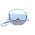 Light blue half-moon crossbody bag with textured fabric and gold ball clasp - Sky Blue