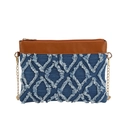 Sac bandoulière en denim bleu matelassé avec garniture en cuir et chaîne dorée - Rose bonbon