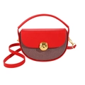 Red half-moon saddle bag with contrast stitching and gold metal buckle detail - Red
