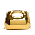 Luxurious gold mirror finish acrylic evening clutch bag with hollow handle and chain - Gold