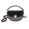 Minimalist half-moon crossbody bag in black and grey fabric with golden lock detail - Black