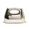 Chic mirror silver acrylic clutch bag with metal chain strap and integrated oval handle - Silver