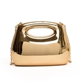 Mirror-finish golden acrylic evening handbag with metal chain strap and cutout handle - Champagne