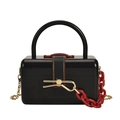 Glossy black acrylic box bag with gold bow clasp and decorative red chunky chain handle - Black