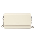 Minimalist cream white rectangular flap crossbody bag with silver chain and logo detail - White