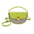 Green saddle bag with tweed texture, top handle and golden circular metal lock - Green