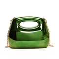 Metallic green acrylic clutch bag with oval handle and gold chain shoulder strap - Green