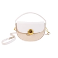 French half-moon bag in white faux leather and beige straw weave with gold metal buckle - White