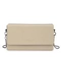 Minimalist beige crossbody bag with silver snake chain and embossed brand logo - Milky White