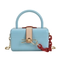 Light blue acrylic mini trunk bag with red plastic chain and gold metallic shoulder strap - Sky Blue